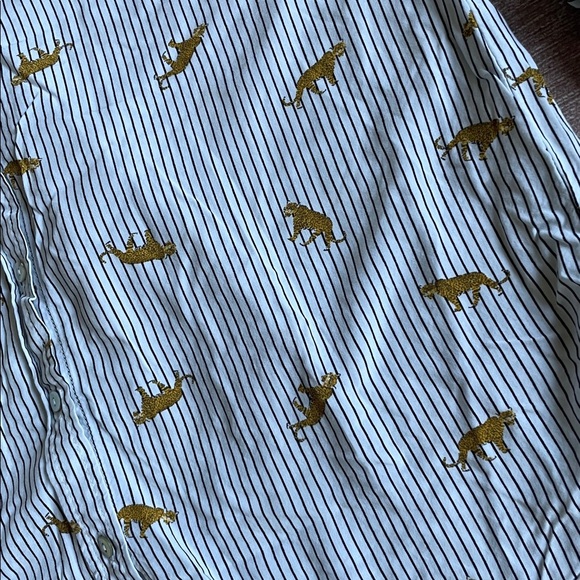 June & Delancey Cheetah Stripe Office Top Button Down Shirt - Picture 6 of 9